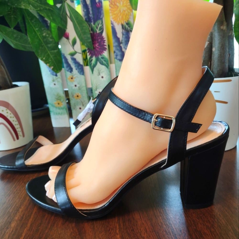 Allegra K Black Slingback Heels with Pointed Toe